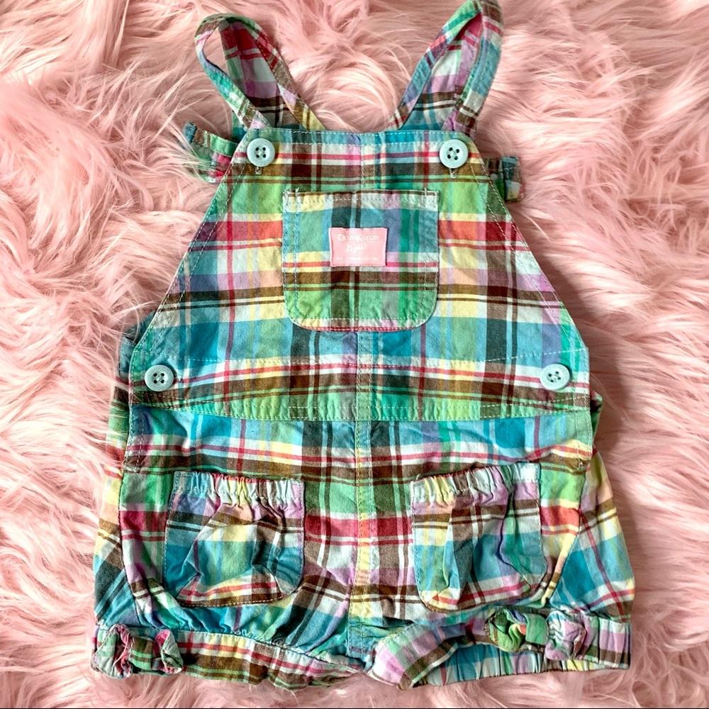 🐱 OSHKOSH 🐱 Blue Multicolor Overall Romper for Baby Girls, 12m